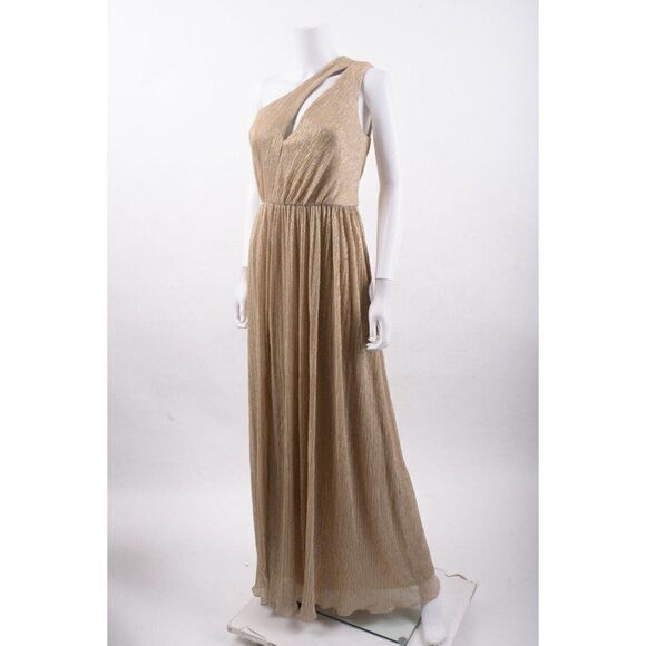 Dress The Population Womens Kienna Lame Dress Gown One Shoulder S Gold Shimmer - Picture 4 of 6